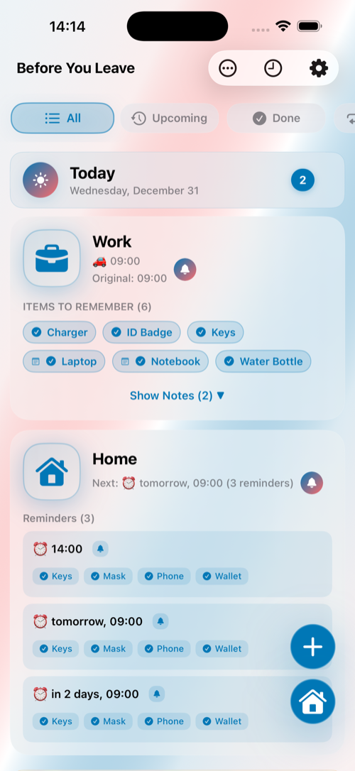 Before Leaving Home Screen