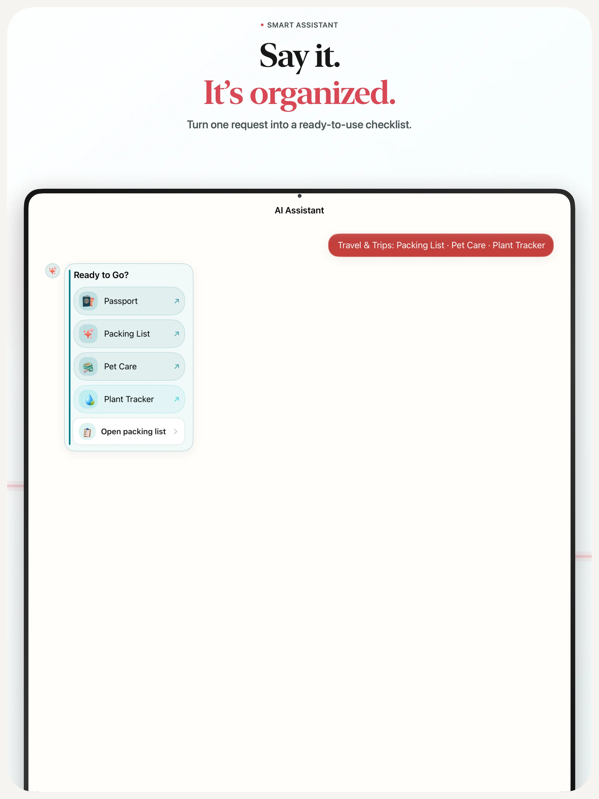 Before Leaving AI Assistant on iPad
