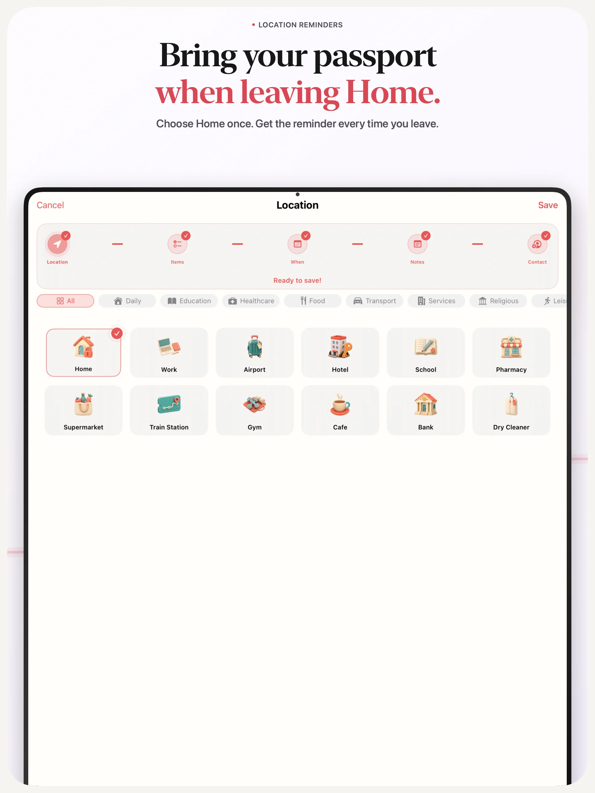 Before Leaving location reminders on iPad