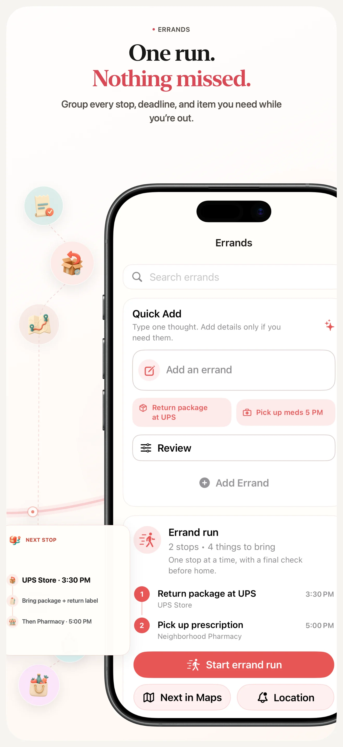 Errands and shopping tasks organized into a simple plan